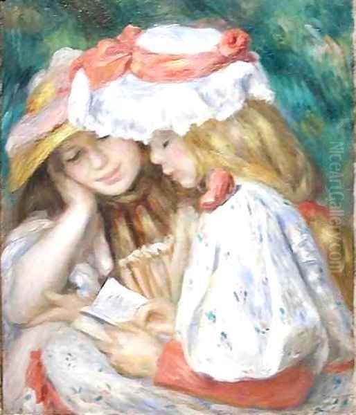 Two Girls Reading Oil Painting by Pierre Auguste Renoir