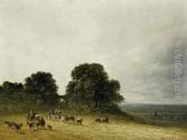 Landscape With Shepherds And Theirherd By Saint-denis Oil Painting by Georges Michel