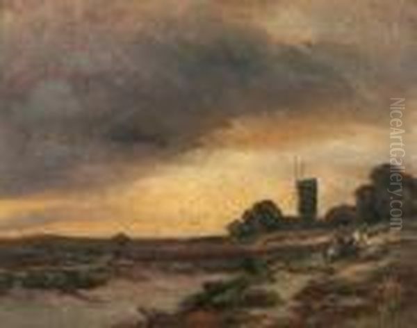 Paysage A La Charette Et Au Moulin Oil Painting by Georges Michel