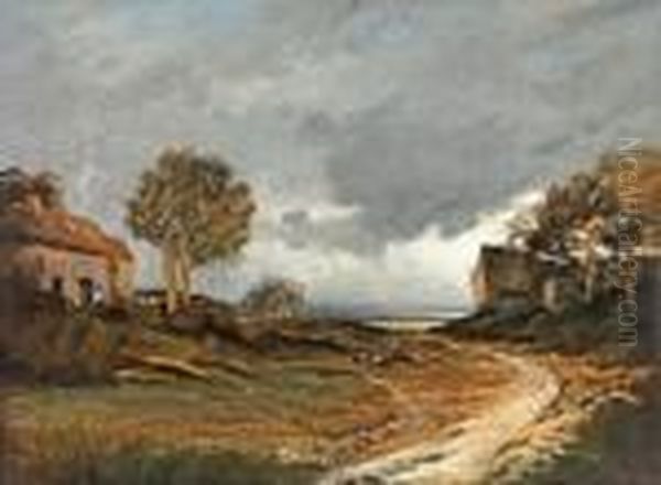 Le Chemin Du Hameau, Au Loin La Vallee De La Seine Oil Painting by Georges Michel