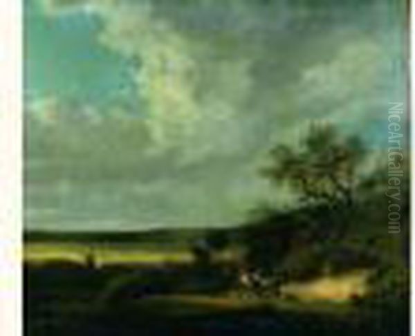 Une Carriole Sur Un Chemin Dans Un Paysage De Plaine Oil Painting by Georges Michel