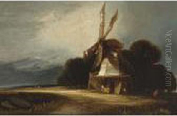 'le Moulin Pres Saint Gervais' Oil Painting by Georges Michel