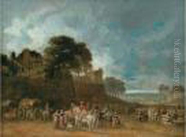 La Halte De Militaires Au Pied D'une Forteresse Oil Painting by Georges Michel