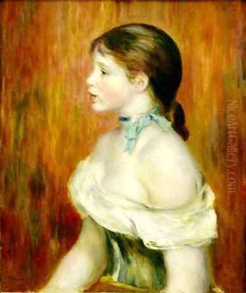 Girl with a Blue Ribbon Oil Painting by Pierre Auguste Renoir