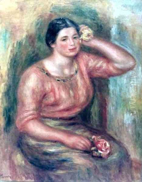 Woman with a Rose Oil Painting by Pierre Auguste Renoir