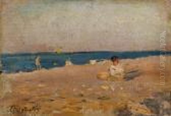 Sulla Spiaggia Oil Painting by Francesco Paolo Michetti