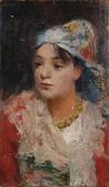 Portrait Of A Young Girl Oil Painting by Francesco Paolo Michetti