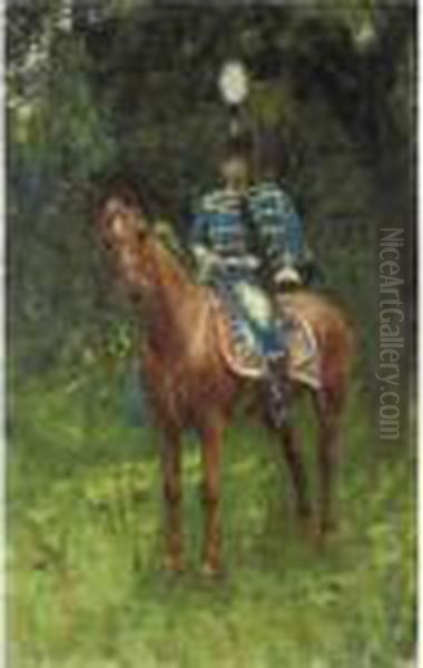 Umberto I A Cavallo Oil Painting by Francesco Paolo Michetti