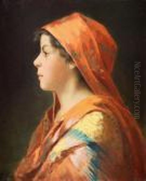 Profilo Di Giovane Contadino Abruzzese Oil Painting by Francesco Paolo Michetti