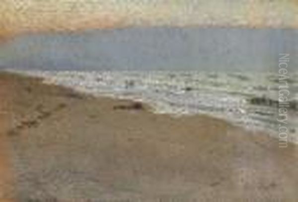 Spiaggia Al Tramonto Oil Painting by Francesco Paolo Michetti