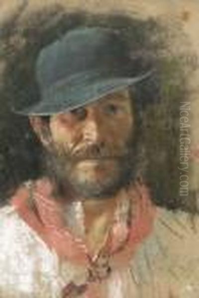 Contadino Abruzzese Oil Painting by Francesco Paolo Michetti