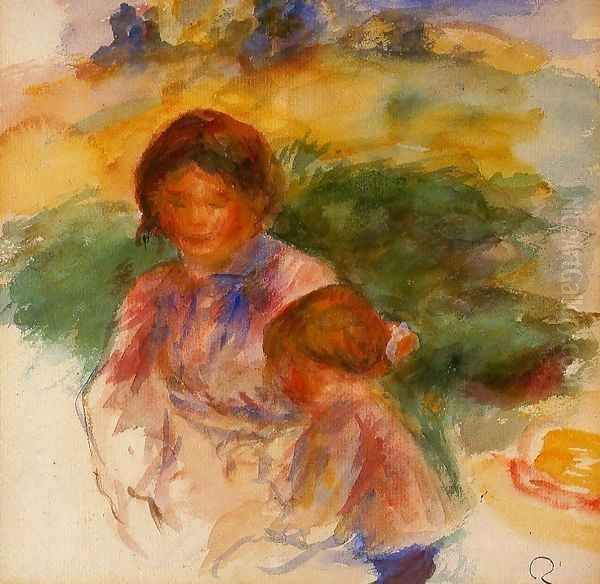 Woman and Child in the Country 1896 Oil Painting by Pierre Auguste Renoir