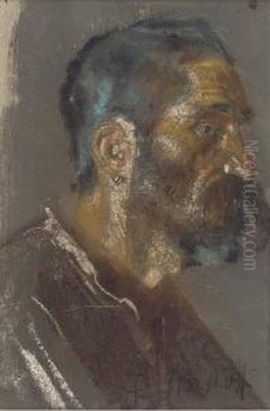 Portrait Of A Bearded Gentleman, Bust-length, Profile, With An Earring Oil Painting by Francesco Paolo Michetti