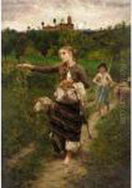 Guiding The Flock Oil Painting by Francesco Paolo Michetti