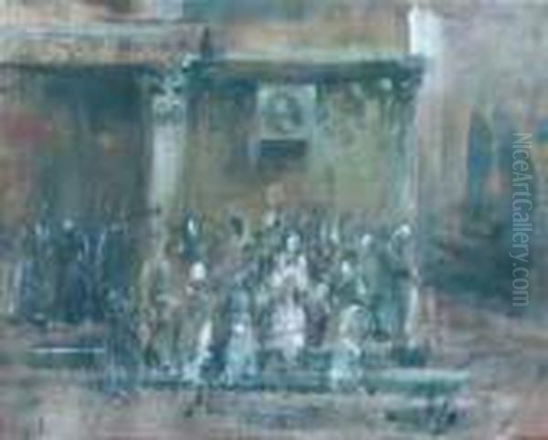 Processione Oil Painting by Francesco Paolo Michetti