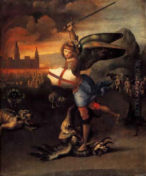 Saint Michael And The Dragon Oil Painting by Raphael