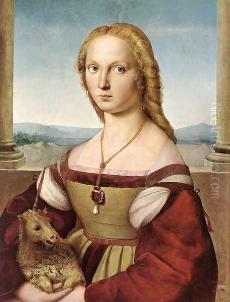 Lady With A Unicorn Oil Painting by Raphael