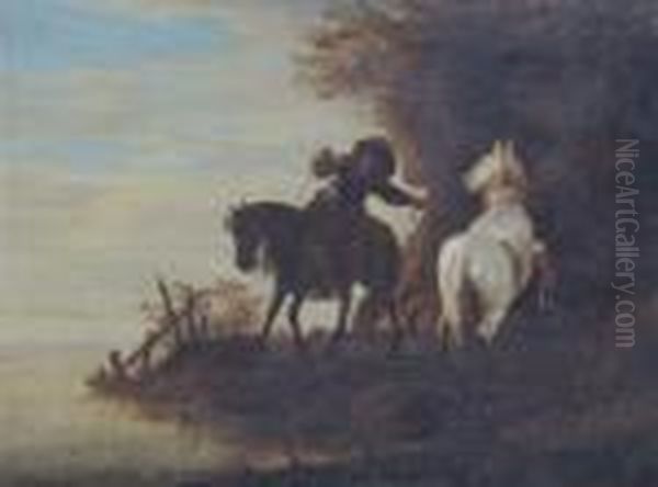 Horseman Beside A Lake Oil Painting by Jan Miel