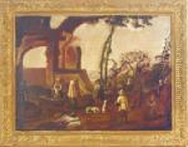 Travelers Having A Meal By A Ruined Arch Oil Painting by Jan Miel