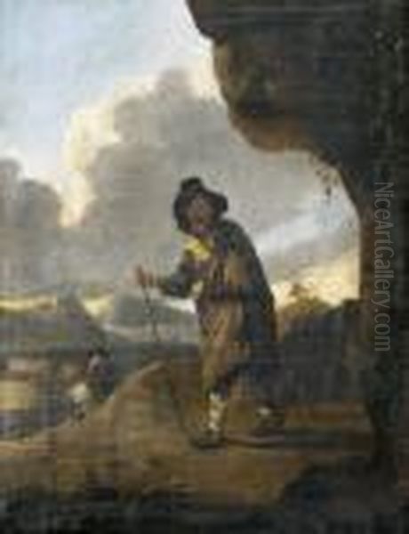 Alter Mann Bei Einem Felsen. Oil Painting by Jan Miel