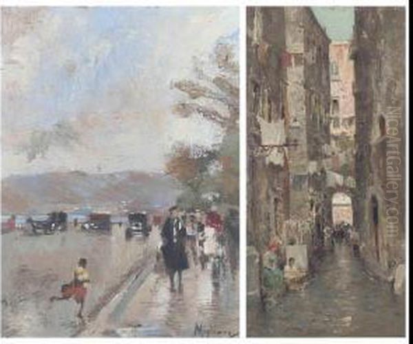 A Street On The Neapolitan Coast Oil Painting by Vincenzo Migliaro