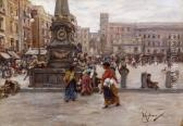 Piazza Mercato Oil Painting by Vincenzo Migliaro