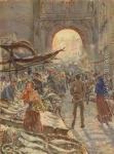 Busy Market Atthe Porta Capuana Oil Painting by Vincenzo Migliaro