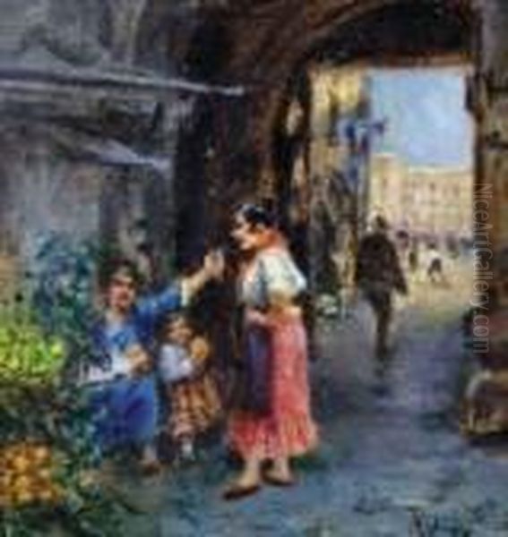 Vicolo Di Napoli Oil Painting by Vincenzo Migliaro