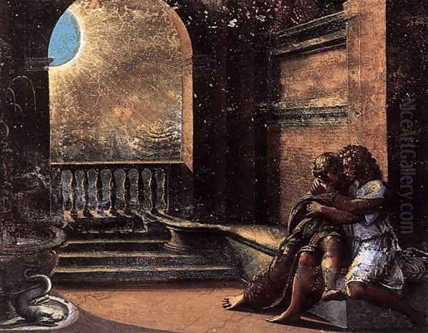 Isaac and Rebecca Spied upon by Abimelech Oil Painting by Raphael