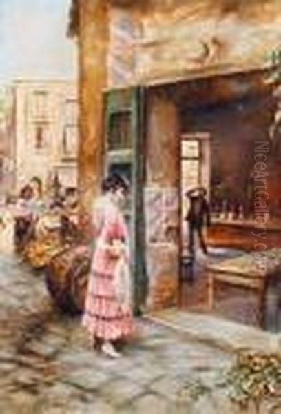 At The Market Oil Painting by Vincenzo Migliaro