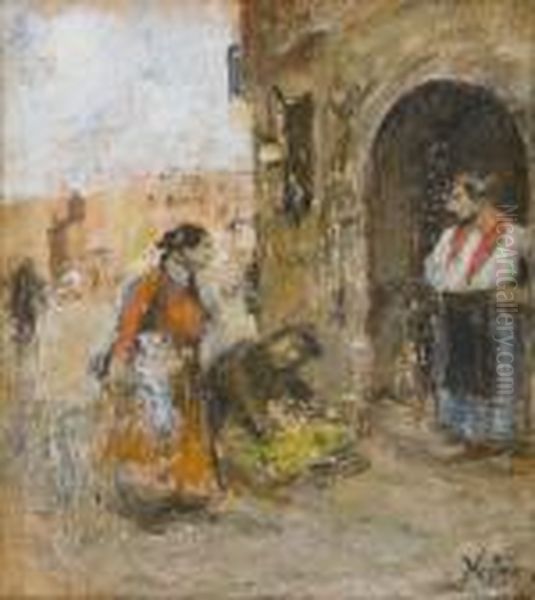 Donne Nel Palazzo Del Marchese Cannata Oil Painting by Vincenzo Migliaro