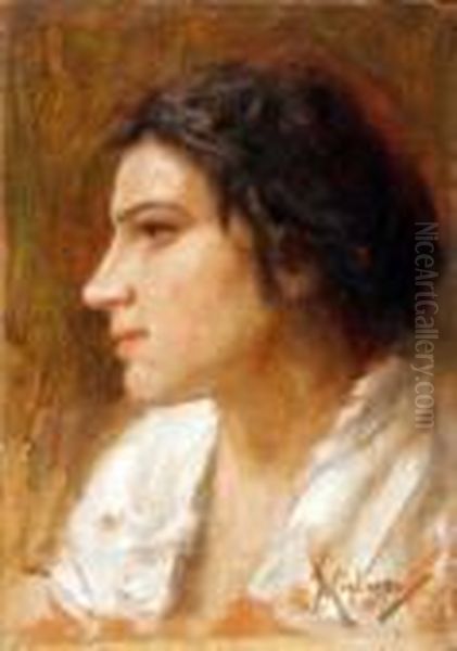 Profilo Di Fanciulla Oil Painting by Vincenzo Migliaro