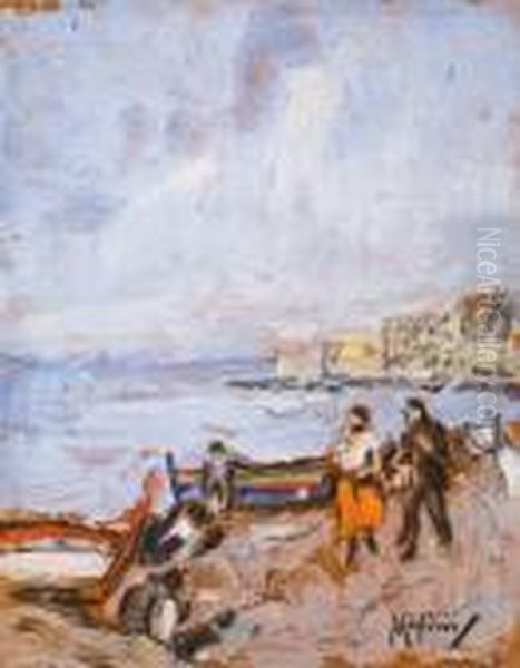 Spiaggia Con Figure Oil Painting by Vincenzo Migliaro