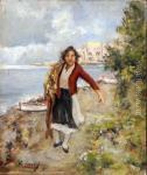 La Moglie Delpescatore Oil Painting by Vincenzo Migliaro