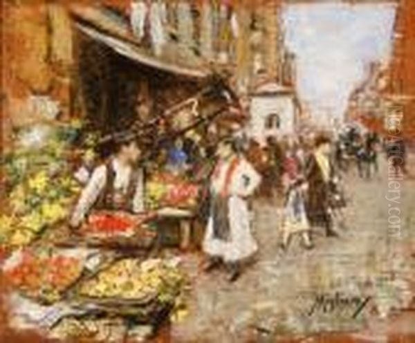 Strada Con Mercatino A Napoli Oil Painting by Vincenzo Migliaro