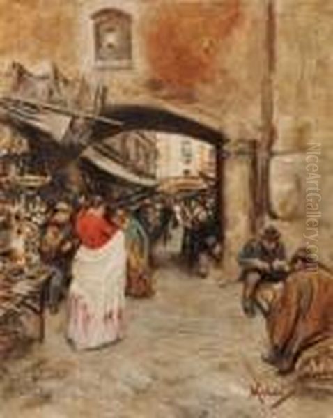 Piazza Francese A Napoli Oil Painting by Vincenzo Migliaro