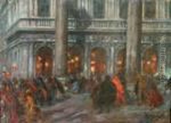 Carnevale A Piazza Sanmarco Oil Painting by Vincenzo Migliaro