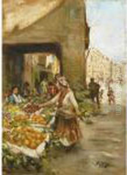 Il Mercato Della Frutta Oil Painting by Vincenzo Migliaro