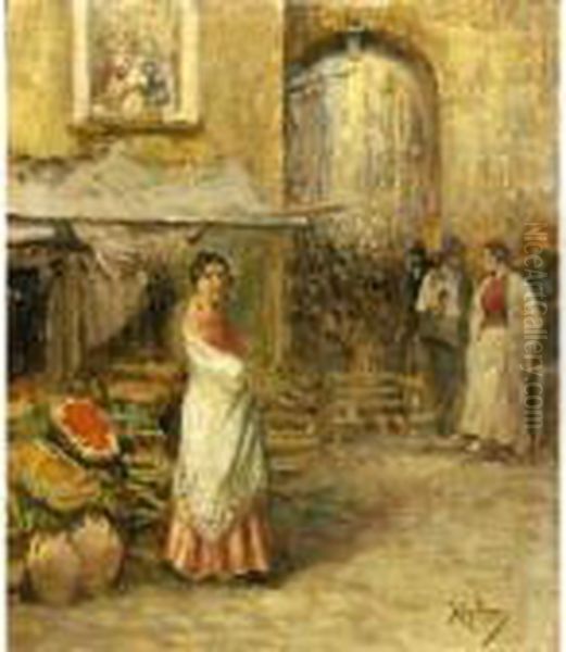 Popolane Al Vicolo Del Mercato Oil Painting by Vincenzo Migliaro