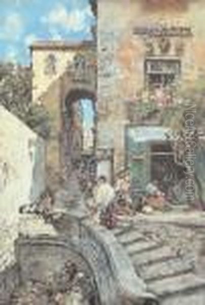 Tra I Vicoli Della Vecchia Napoli Oil Painting by Vincenzo Migliaro