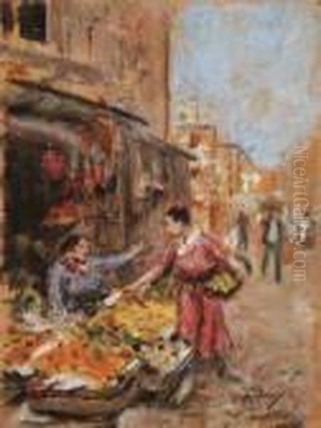 Mercatino Oil Painting by Vincenzo Migliaro