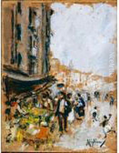 Napoli, Il Mercato Dei Fiori Oil Painting by Vincenzo Migliaro