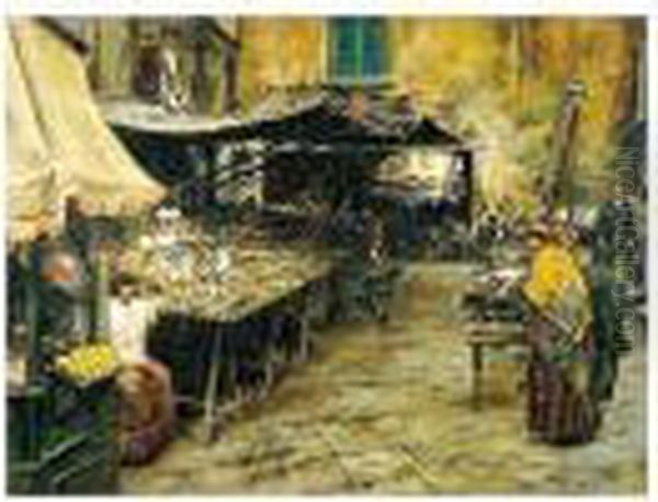 Market Day, Naples Oil Painting by Vincenzo Migliaro