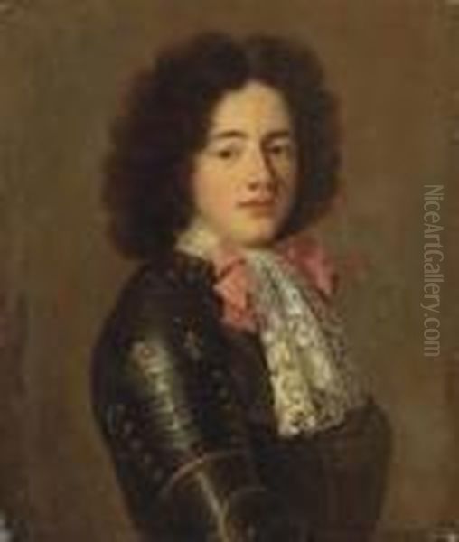 Portrait Of Louis De Bourbon, 
Comte De Vermandois , Bust-length, In Armour With The Royal Coat-of-arms
 On The Shoulder Oil Painting by Pierre Le Romain I Mignard