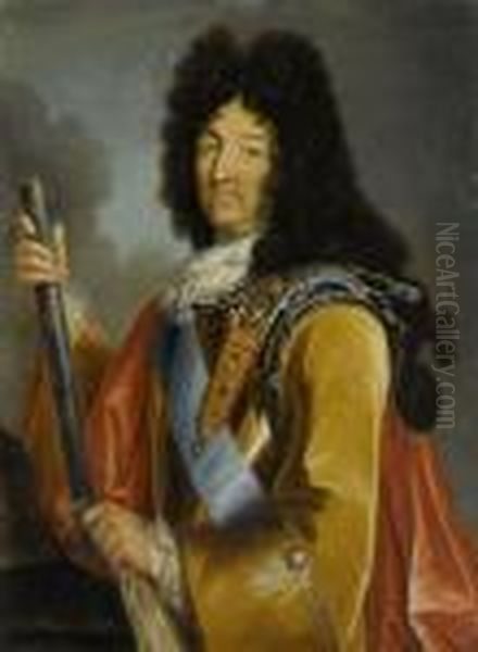 Portrait Of The French King Louis Xiv Oil Painting by Pierre Le Romain I Mignard