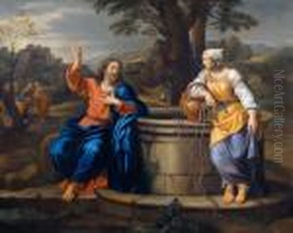 Le Christ Et La Samaritaine Oil Painting by Pierre Le Romain I Mignard