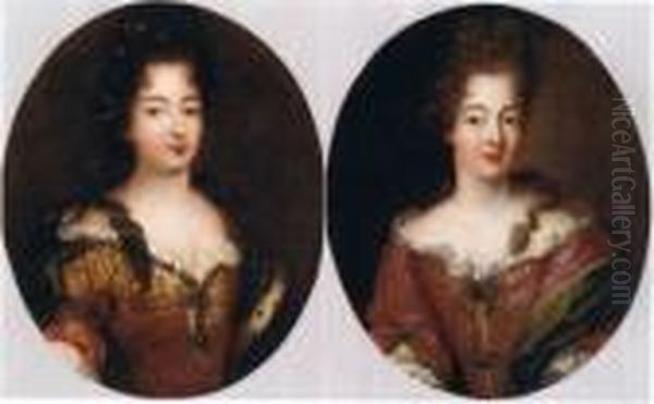 Deux Portraits En Buste De Jeunes Femmes Oil Painting by Pierre Le Romain I Mignard