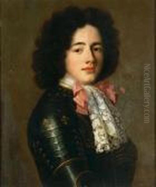 A Portrait Of Louis De Bourbon, Comte Devermandois, In Armor Oil Painting by Pierre Le Romain I Mignard