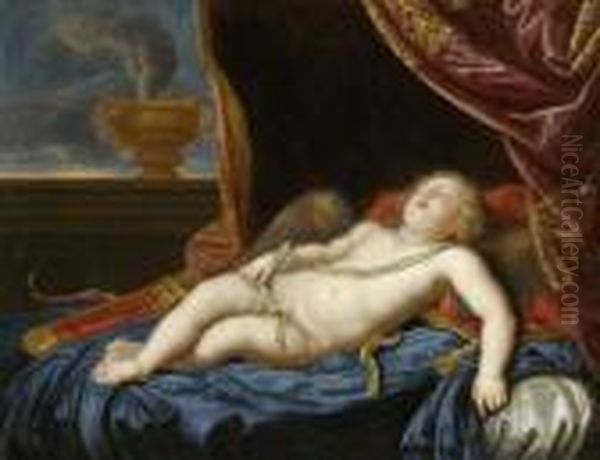 Cupid Sleeping. Oil Painting by Pierre Le Romain I Mignard