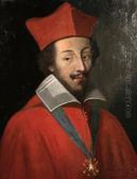 Portrait Of Cardinal Mazarin Oil Painting by Pierre Le Romain I Mignard